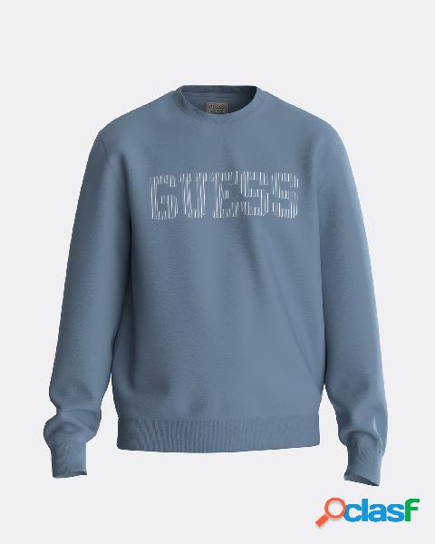 Felpa girocollo avio in misto cotone con logo rigato davanti