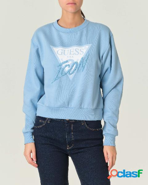 Felpa girocollo azzurra in misto cotone con stampa logo