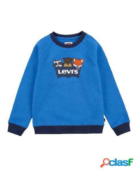 Felpa girocollo blu royal con stampa logo e animaletti 4-6