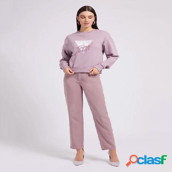 Felpa girocollo rosa in misto cotone con stampa logo 'Guess'