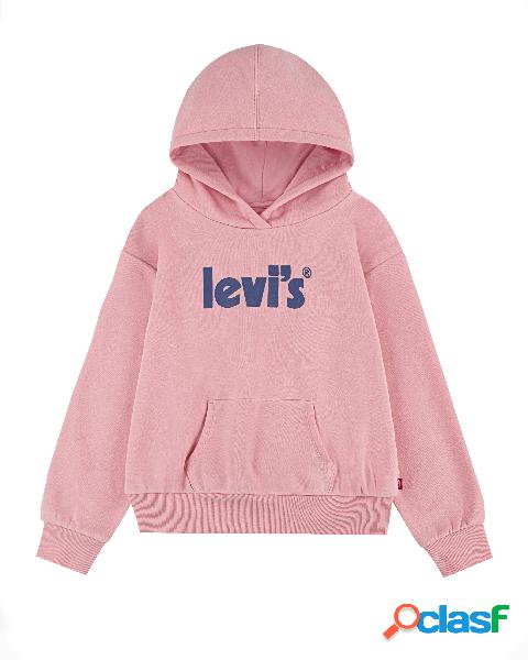 Felpa rosa con cappuccio e scritta logo blu 10-16 anni