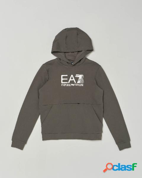 Felpa verde militare con cappuccio e tasche a marsupio con