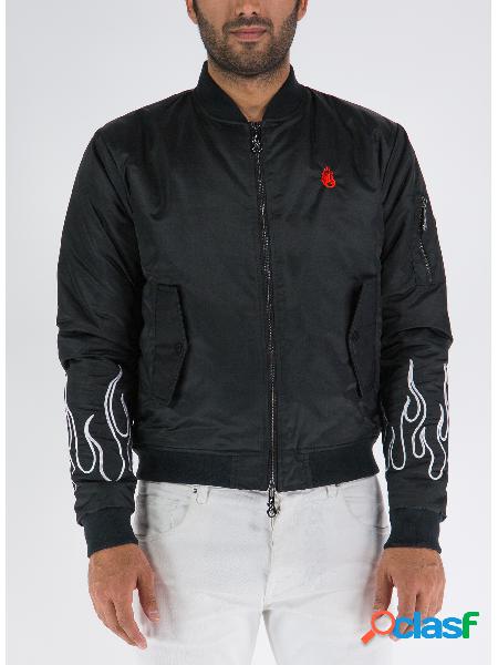 GIACCA BOMBER WITH WHITE EMBROIDERY FLAMES