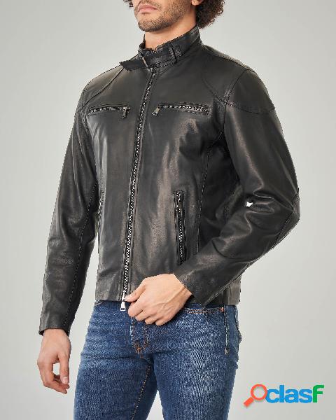 Giacca biker nera in pelle