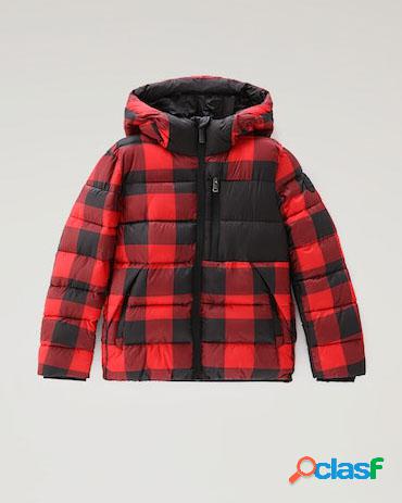 Giacca buffalo check rossa e nera con cappuccio fisso 10-14