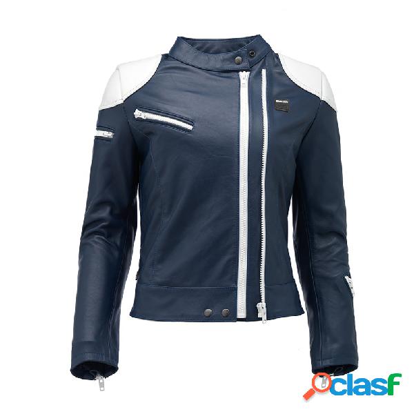 Giacca moto donna pelle Blauer CHARLIE Blu Bianco