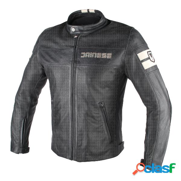 Giacca moto pelle estiva Dainese HF D1 traforata Nero