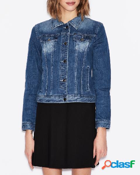 Giubbino in denim di cotone stretch blu stone washe