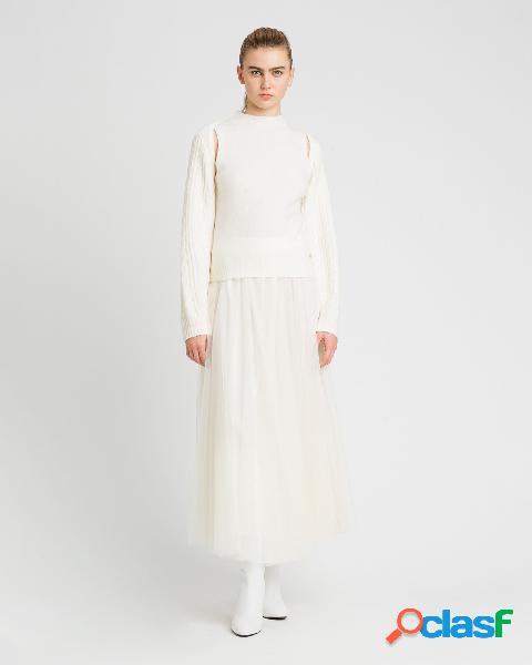 Gonna lunga bianca in tulle con fascia elasticizzata con