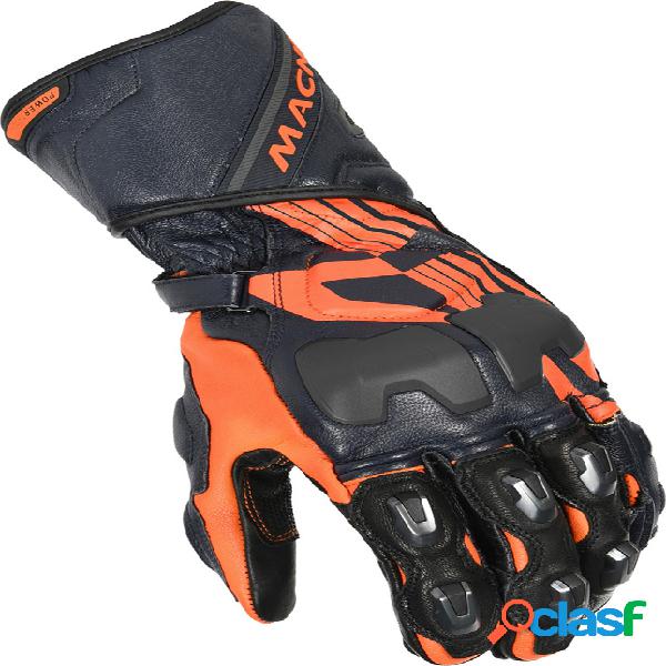 Guanti moto pelle racing Macna Power track Nero Arancio Blu