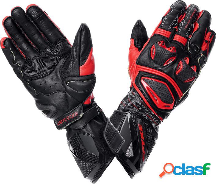 Guanti moto pelle racing Spyke TECH PRO Nero Rosso fluo