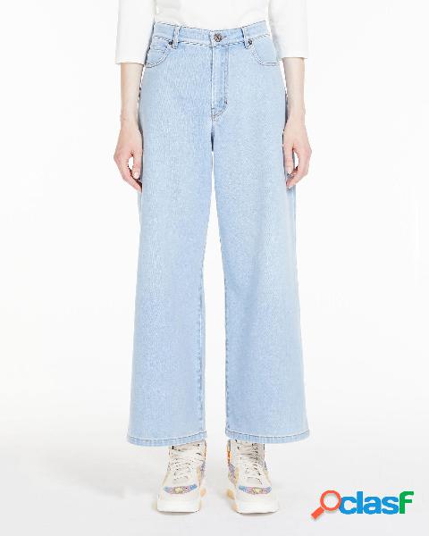 Jeans a palazzo cropped in cotone stretch lavaggio chiaro
