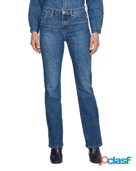 Jeans bootcut a vita alta blu in cotone stretch lavaggio