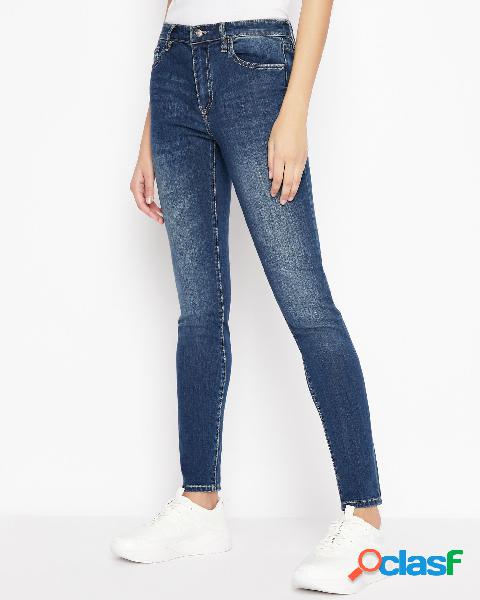 Jeans skinny blu mirato in cotone stretch
