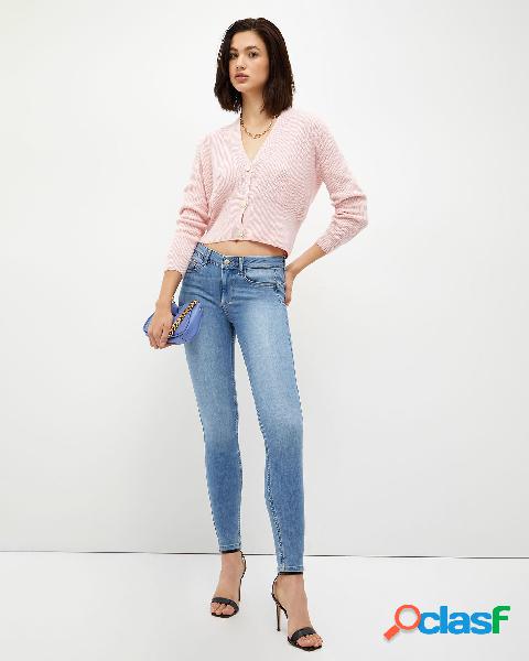 Jeans skinny bottom up a vita alta in cotone strech lavaggio