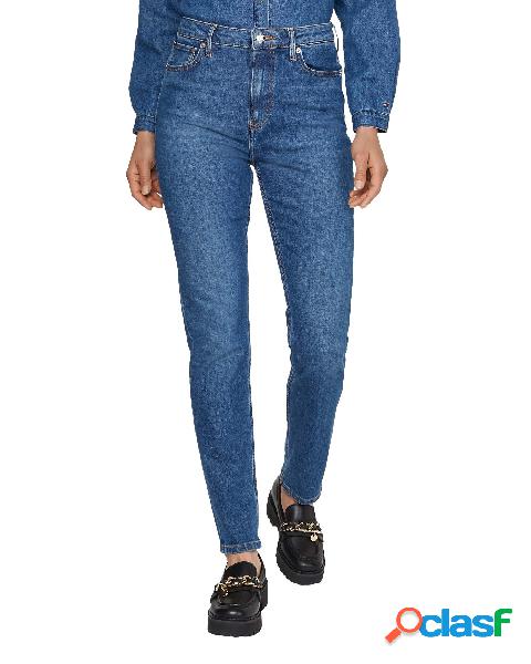 Jeans slim a vita alta blu in cotone stretch lavaggio medio