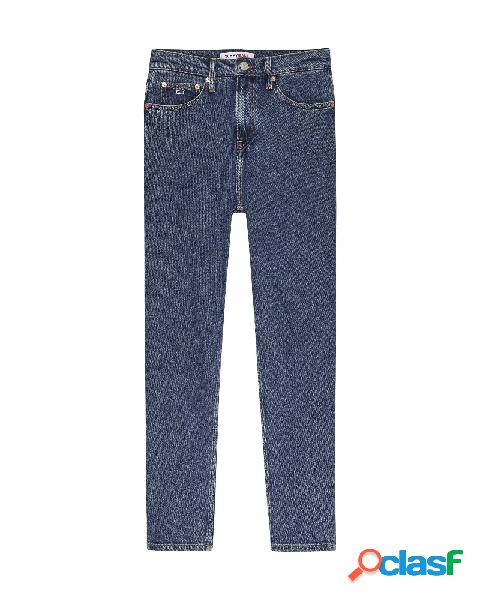 Jeans slim dal taglio cropped blu a vita alta in cotone