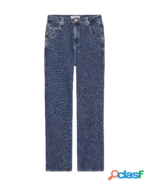 Jeans straight ampi blu a vita bassa in cotone stretch