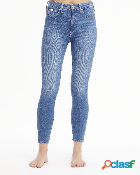 Jeans super skinny blu a vita alta in cotone stretch stone