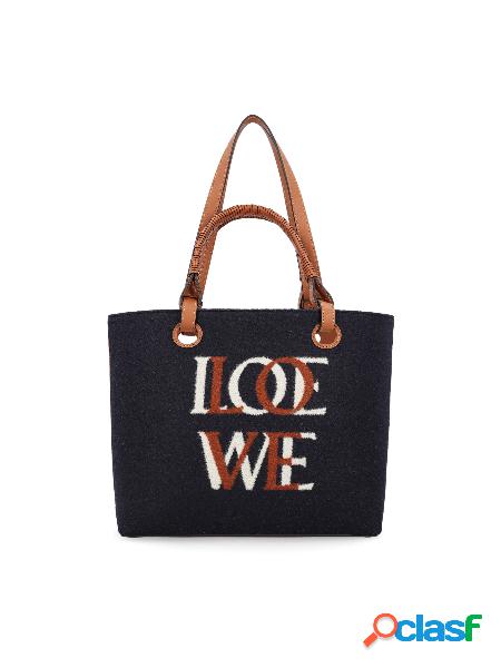 Love - Tote piccola con anagramma in lana e pelle di vitello