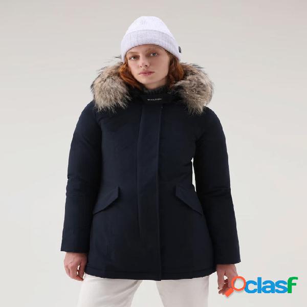 Luxury Arctic Parka blu imbottito in piuma naturale e