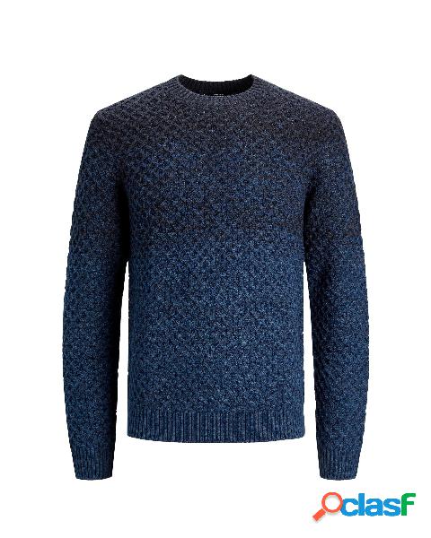 Maglia girocollo blu indaco in misto cotone con lavorazione