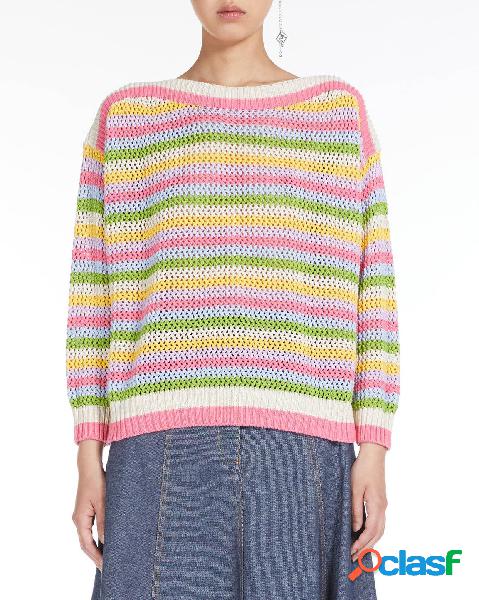 Maglia multicolore a righe orizzontali oversize in cotone
