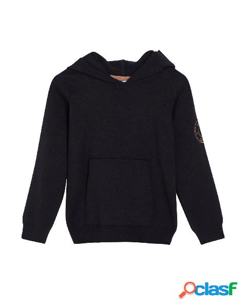 Maglia nera con cappuccio e tasca a marsupio 12-16 anni
