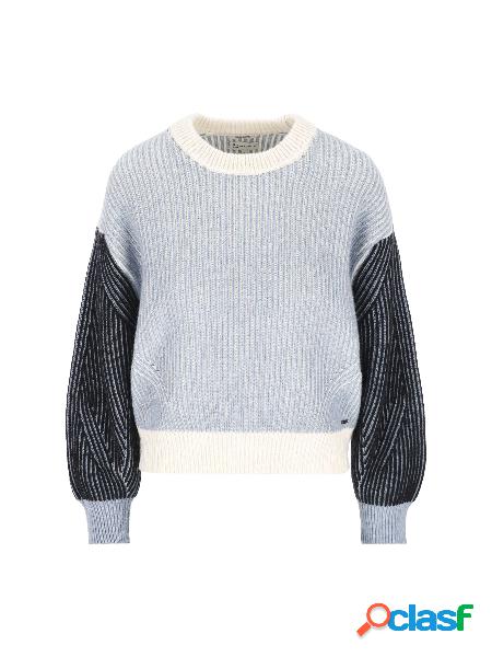 Maglione girocollo in lana con maniche a contrasto