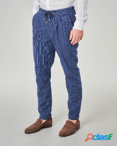 Pantalaccio blu a righe bianche in misto lino