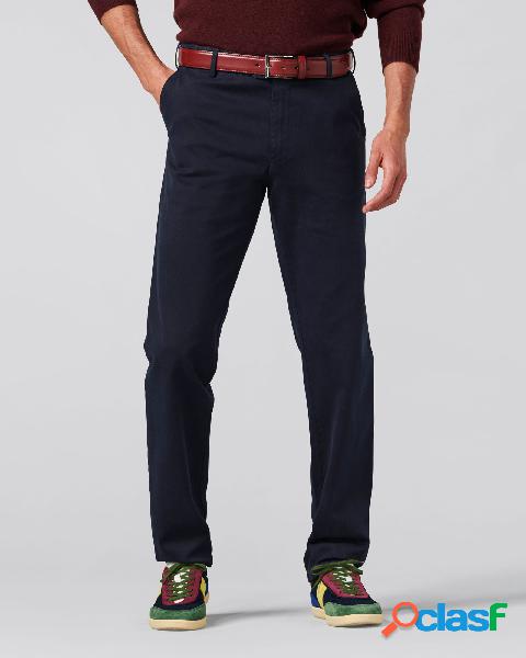 Pantalone chino Oslo blu in gabardina di cotone stretch