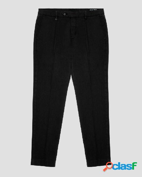 Pantalone chino skinny nero in cotone stretch micro chevron
