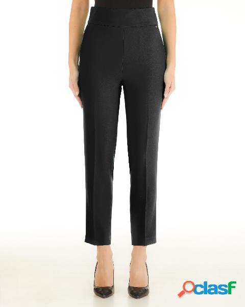 Pantaloni a sigaretta neri in cady stretch con fascia in