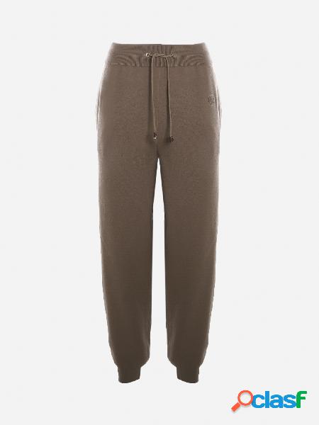 Pantaloni jogger in lana e cashmere con logo ricamato