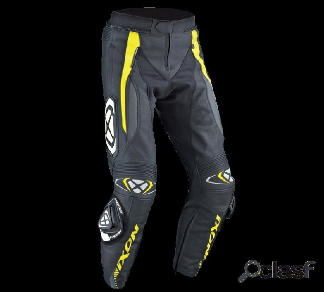 Pantaloni moto pelle racing Ixon VORTEX nero grigio giallo