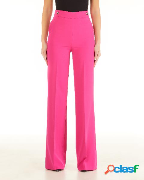 Pantaloni palazzo in cady fucsia con piega stirata e fascia