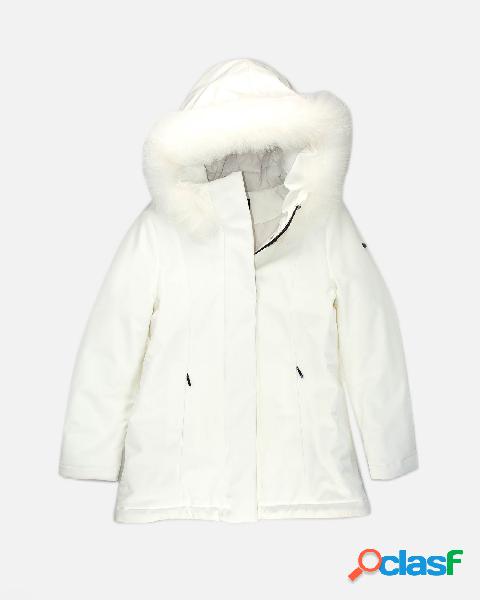 Parka bianco Lady Tech Jr Jacket con pelliccia nel cappuccio