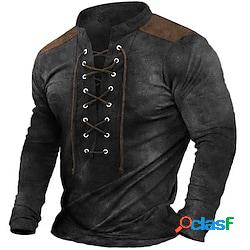 Per uomo Felpa Nero Blu marino Verde Henley Liscio Lacci