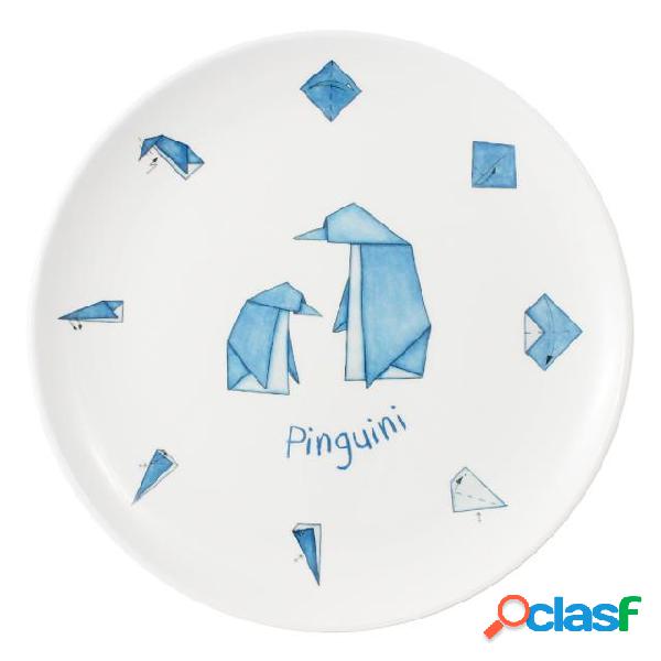 Piatto piano Pinguini Origami in melamina, diam. 21 cm