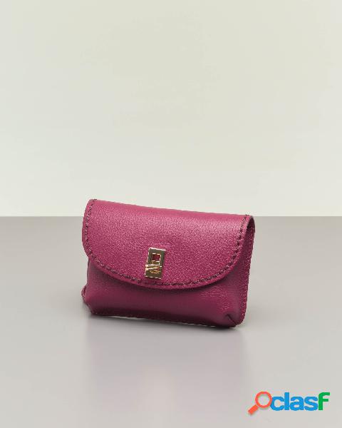 Pochette color vinaccia in pelle con chiusura a girello e