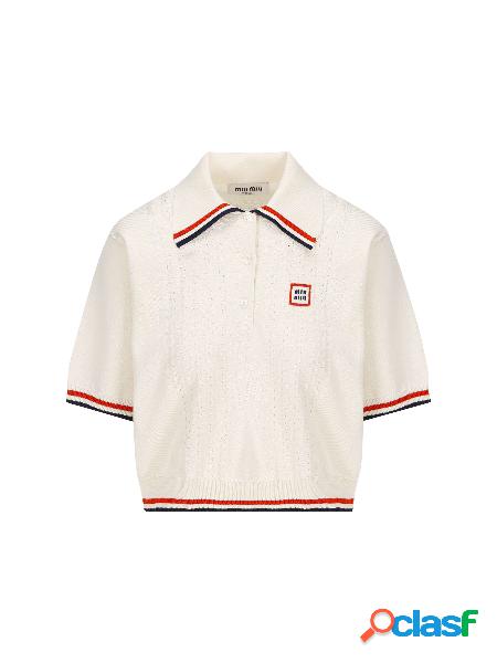 Polo crop in seta cotone