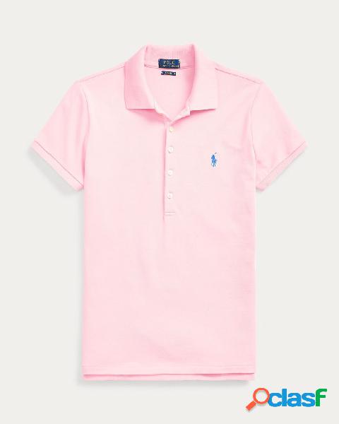 Polo rosa in piquè di misto cotone con chiusura a 5 bottoni