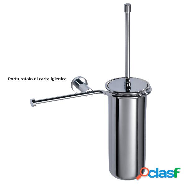 Porta scopino da bagno sospeso con bossolo e porta rotolo in