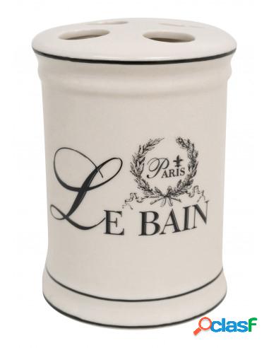 Porta spazzolini in porcellana bianca decorata "Le Bain