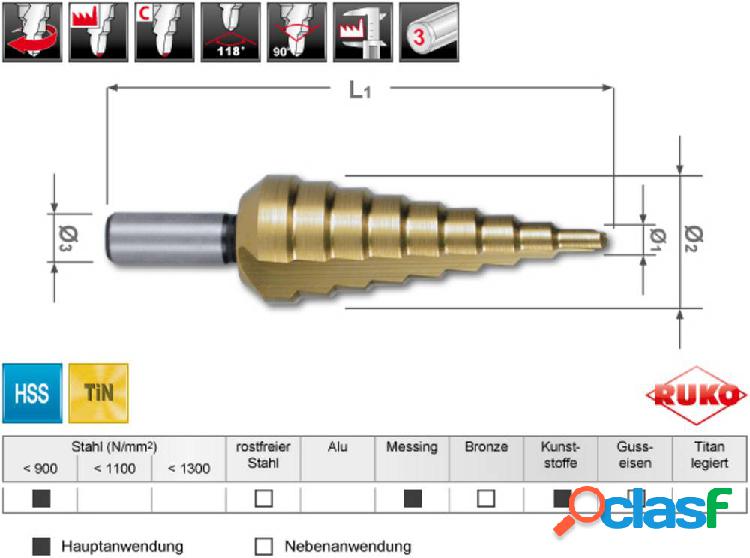 RUKO A101126TRO Kit punte a gradini HSS 1 pz.