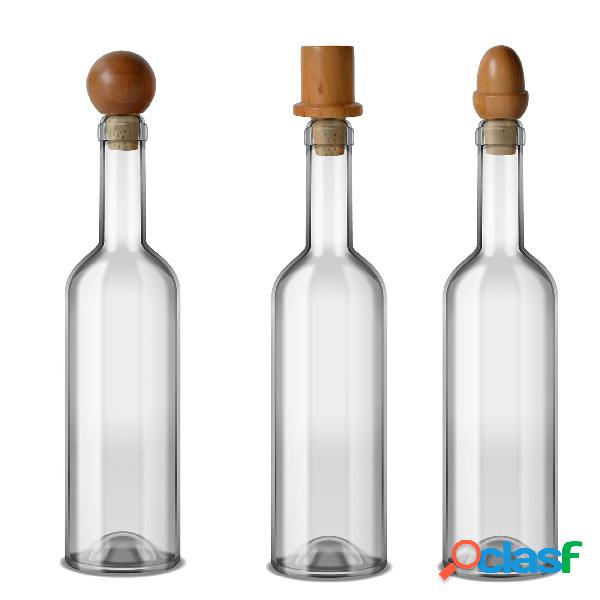 SET di 3 tappi in legno e sughero per bottiglie in vetro, in