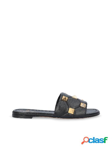 Sandalo Slide Basso Roman Stud in Nappa Trapuntata