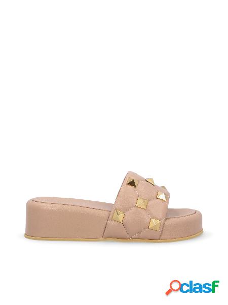 Sandalo Slide Flatform Roman Stud In Nappa Trapuntata