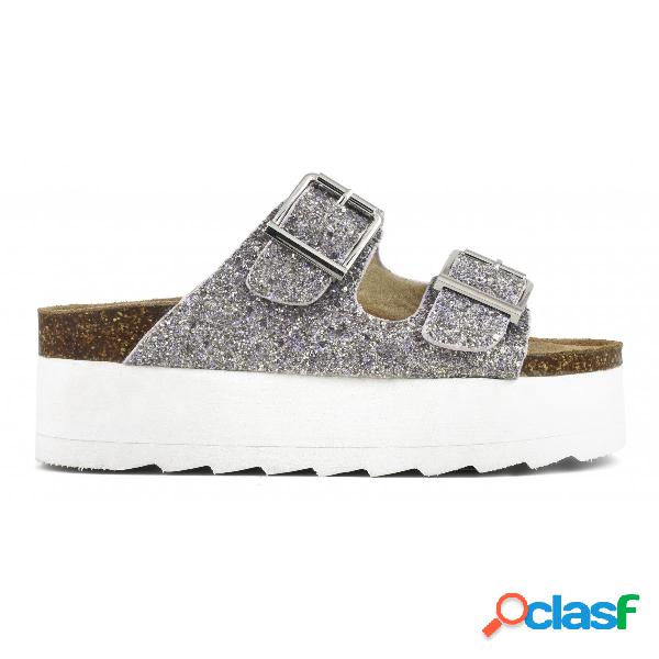Sandalo platform con glitter