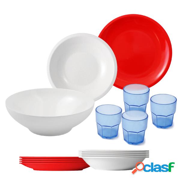 Set Camping 14 pezzi per 4 persone con borsa colore Blu